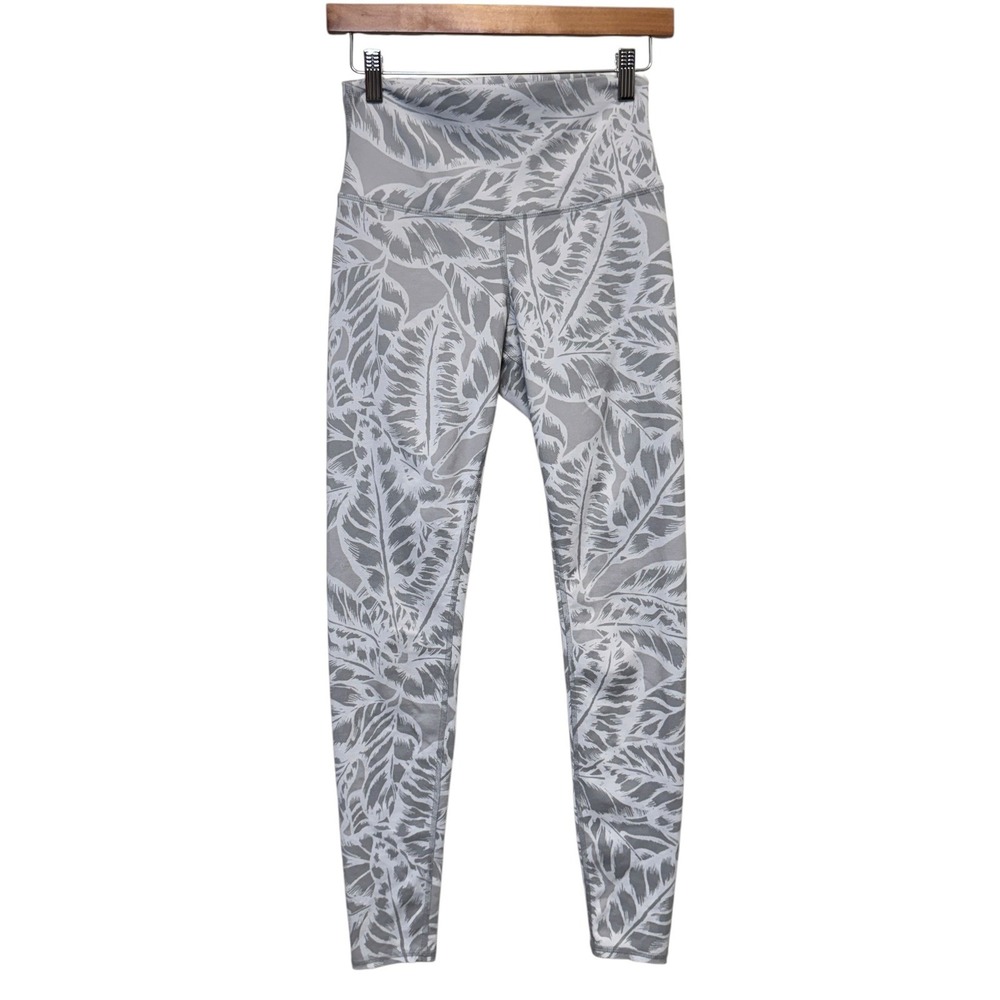Alo Yoga Palm Leaf Airbrush Leggings XS Grey Tropical High Waist Activewear